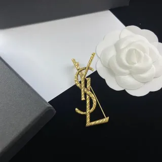 Saint Laurent 字母图案 麻花绳 镀金 胸针