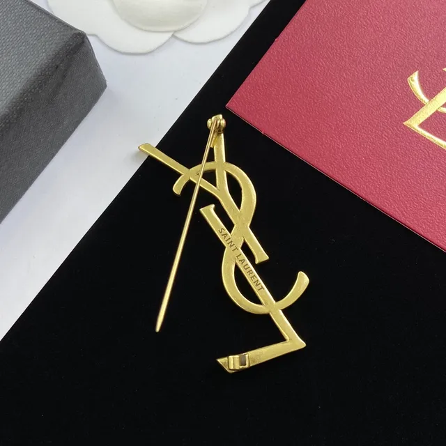 Saint Laurent Monograma Cordoa torcida Tom dourado Broche 2