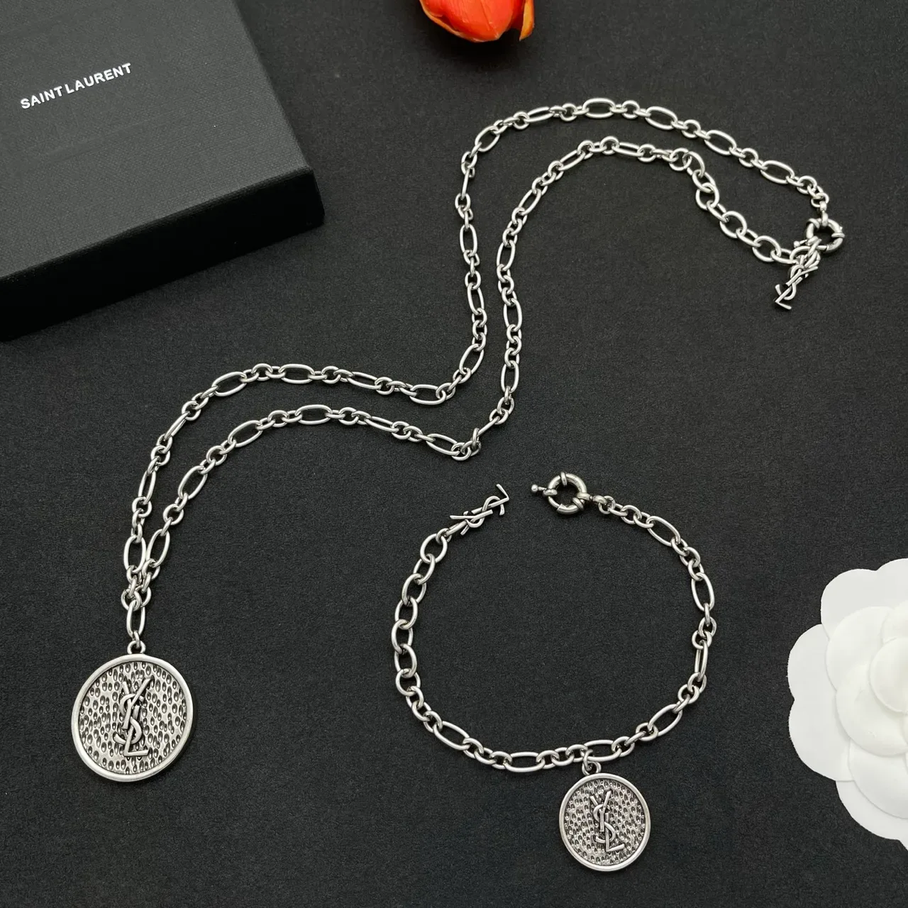 Saint Laurent Silver Oval-Link Charm Bracelet 2