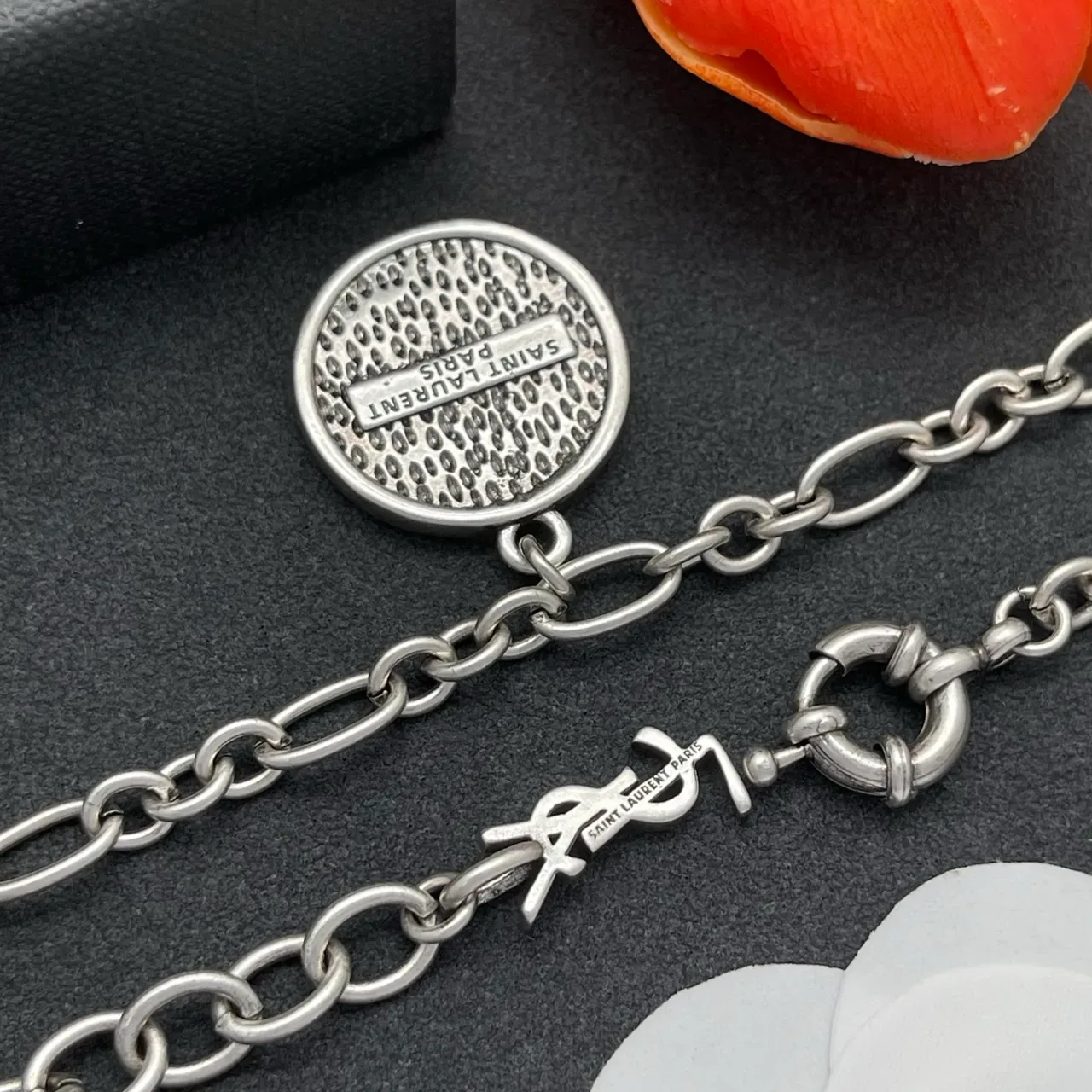 Saint Laurent Silver Oval-Link Charm Bracelet 3