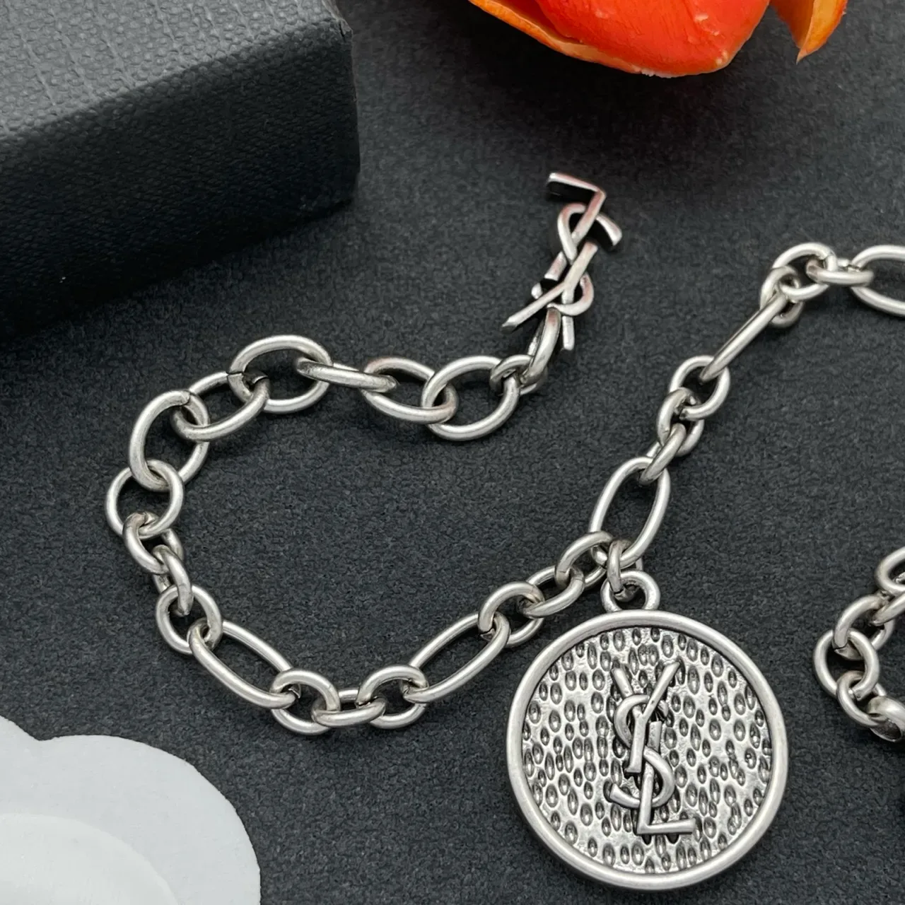 Saint Laurent Silver Oval-Link Charm Bracelet 4