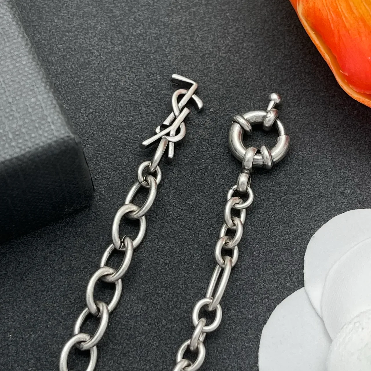 Saint Laurent Silver Oval-Link Charm Bracelet 5