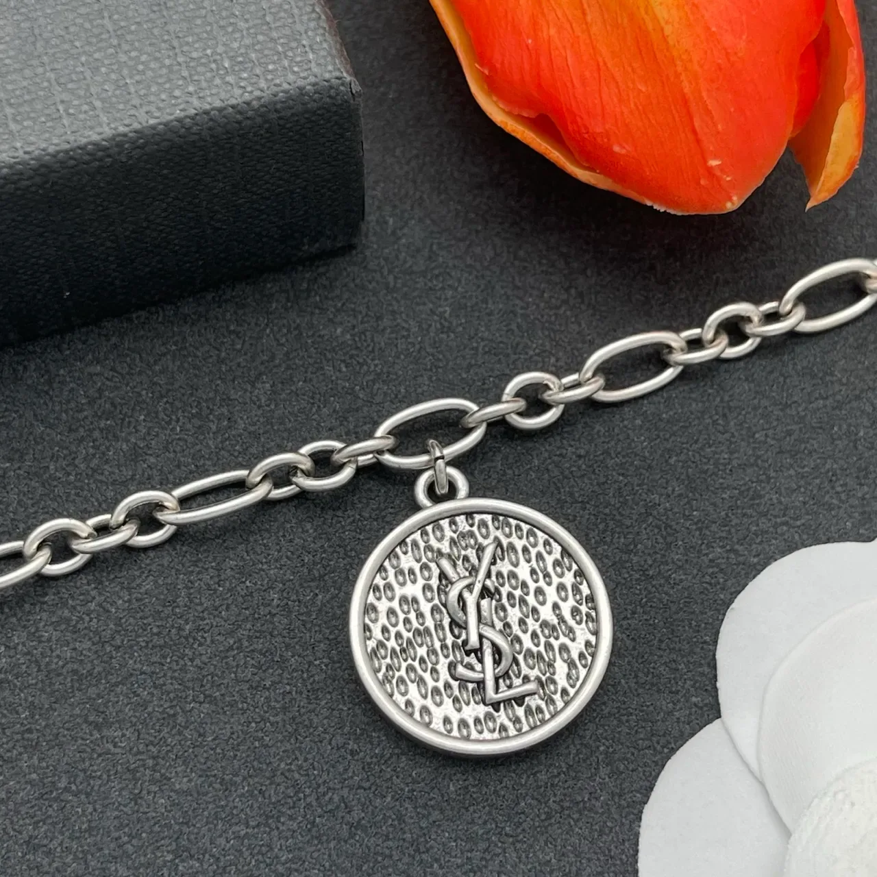 Saint Laurent Silver Oval-Link Charm Bracelet 6