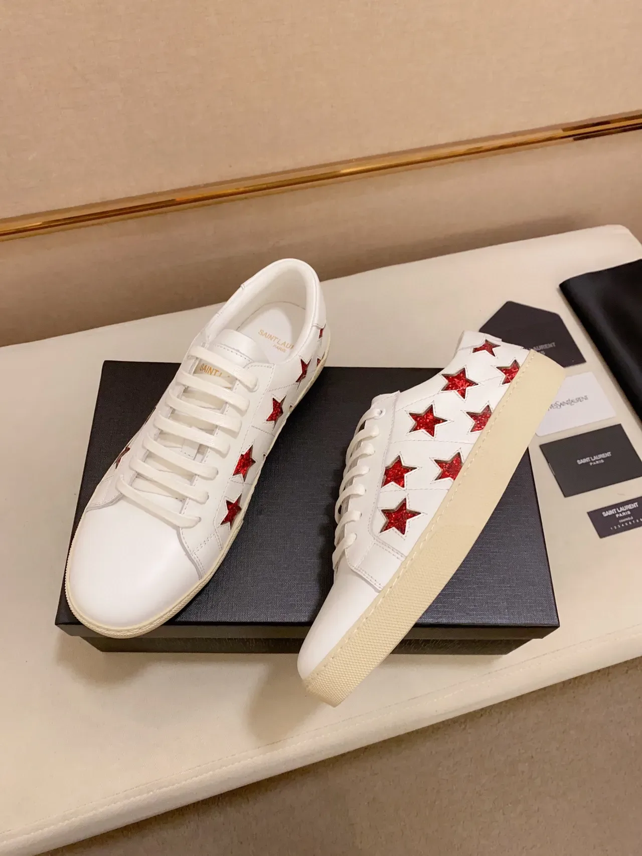 Saint Laurent Star-Embellished White Leather Lifestyle Sneakers 5