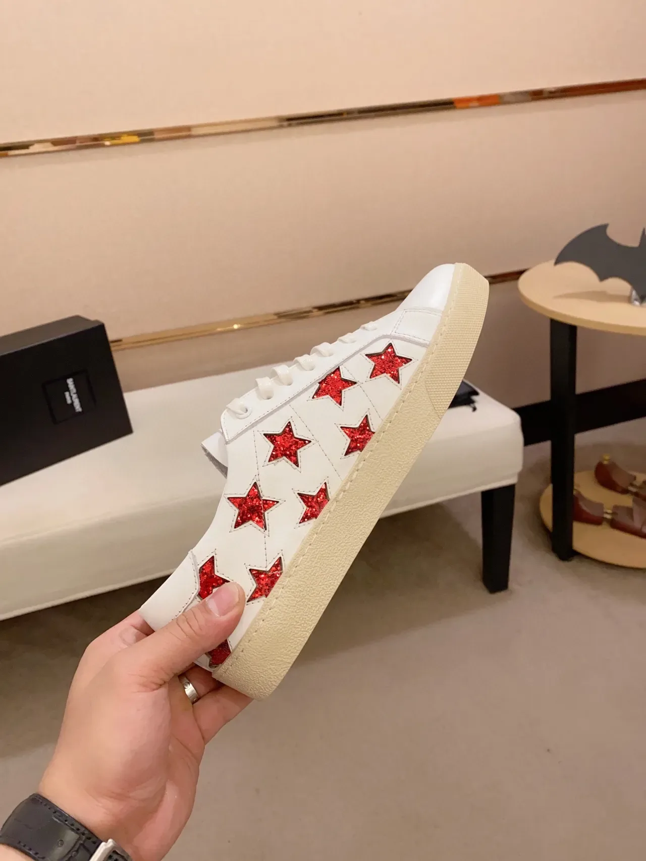 Saint Laurent Star-Embellished White Leather Lifestyle Sneakers 6