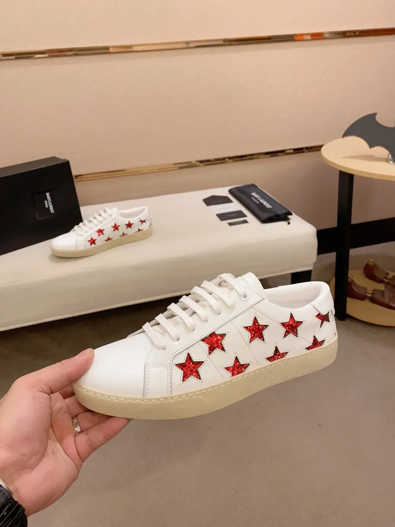 Saint Laurent Star-Embellished White Leather Lifestyle Sneakers 8