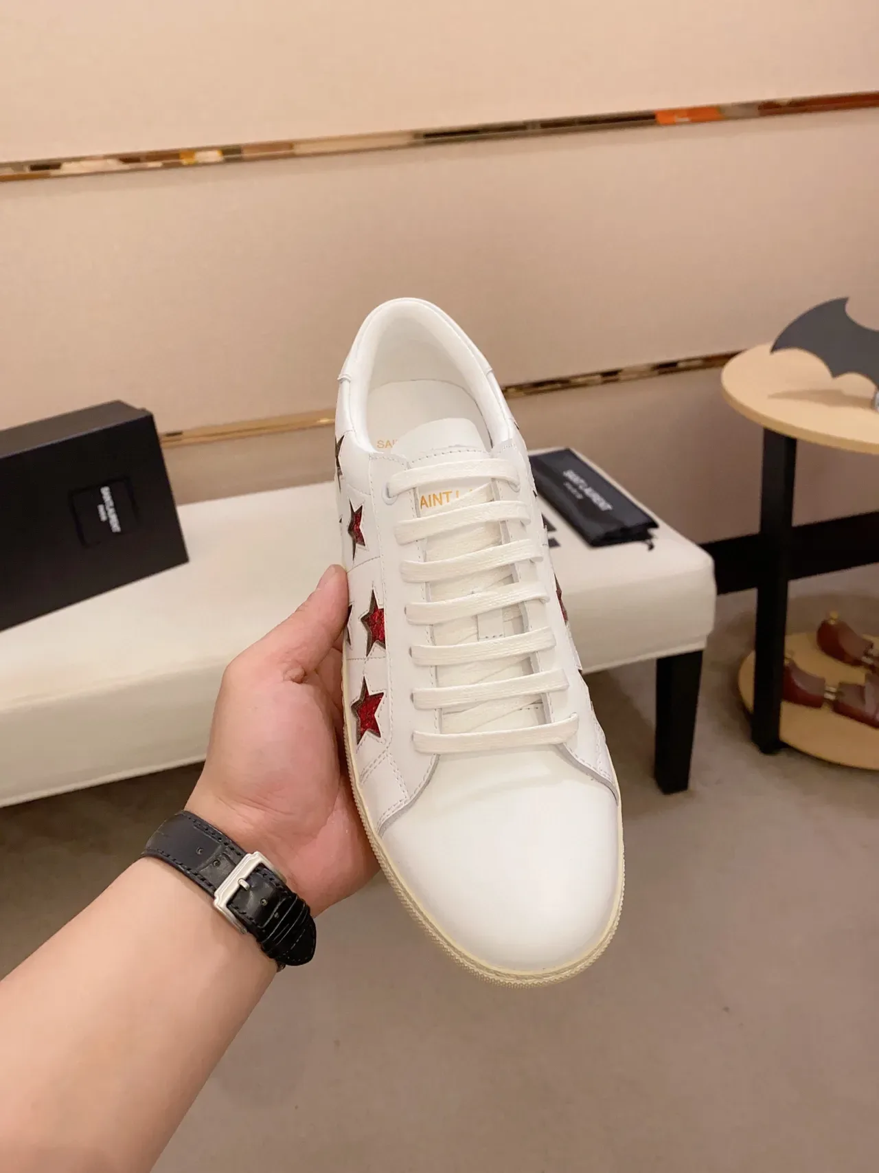 Saint Laurent Star-Embellished White Leather Lifestyle Sneakers 9