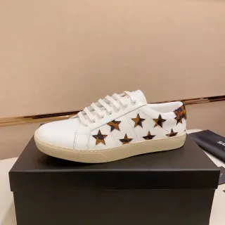Saint Laurent White Brown Leather Star Cutouts Lifestyle Sneakers