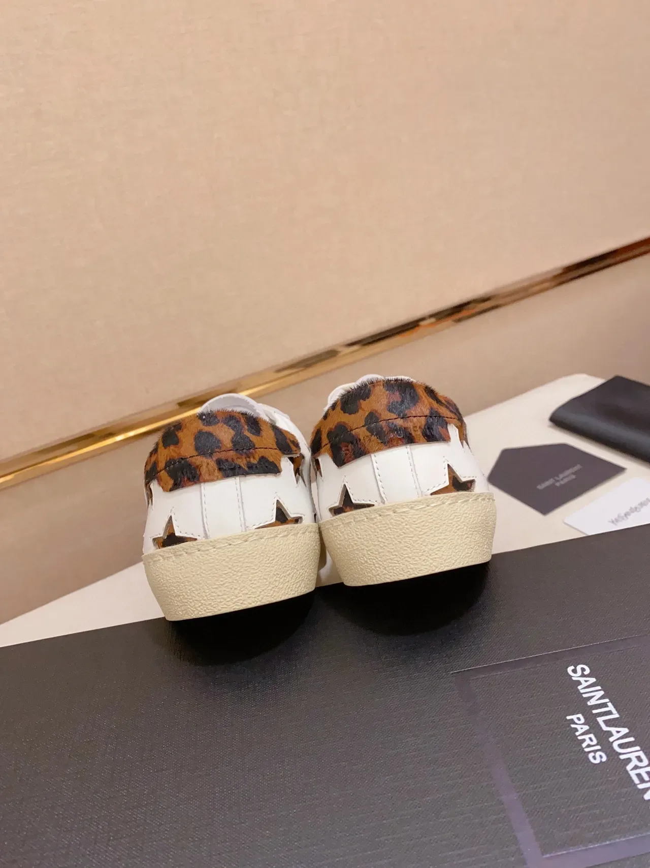 Saint Laurent White Brown Leather Star Cutouts Lifestyle Sneakers 3