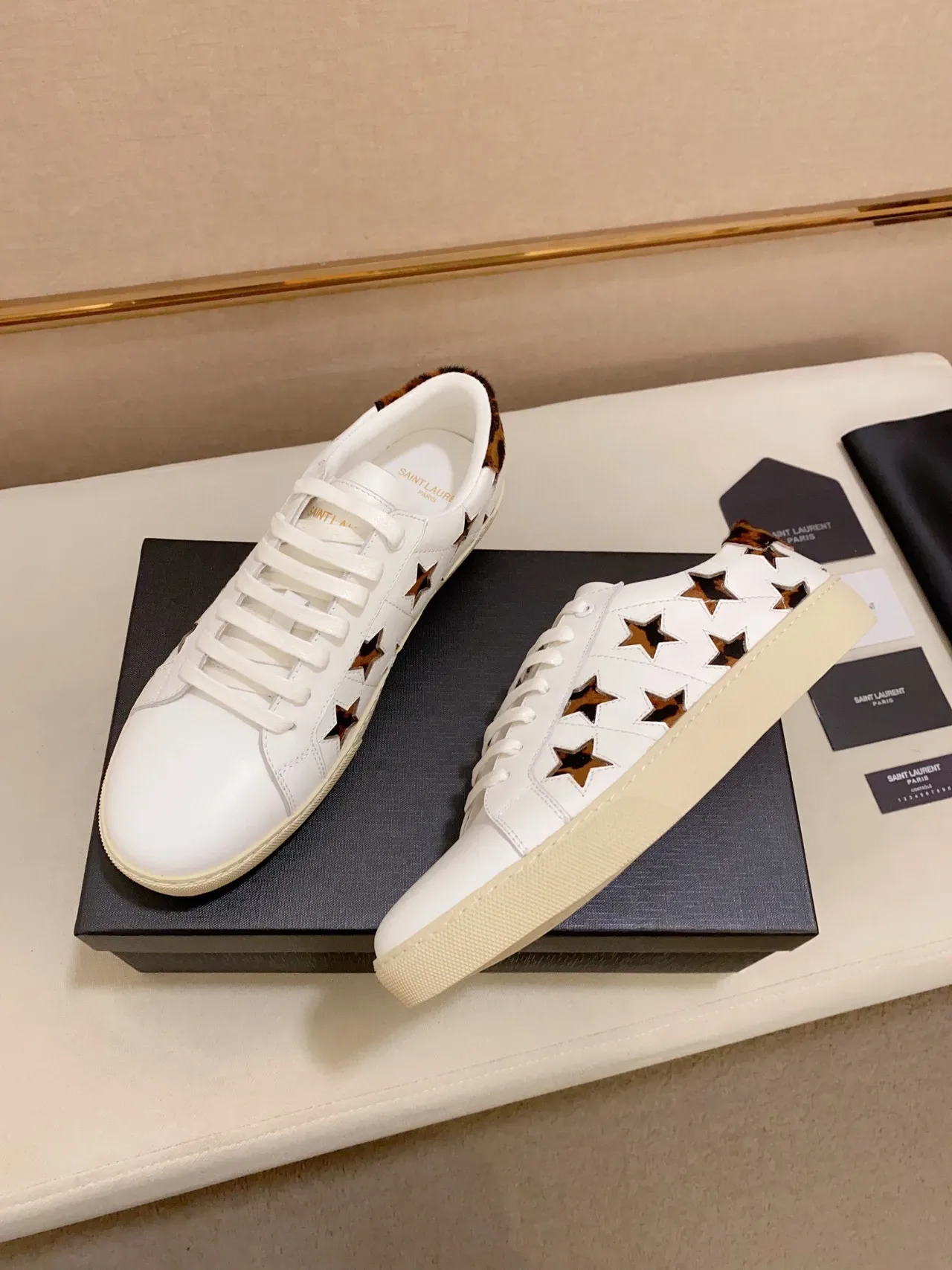 Saint Laurent White Brown Leather Star Cutouts Lifestyle Sneakers 5