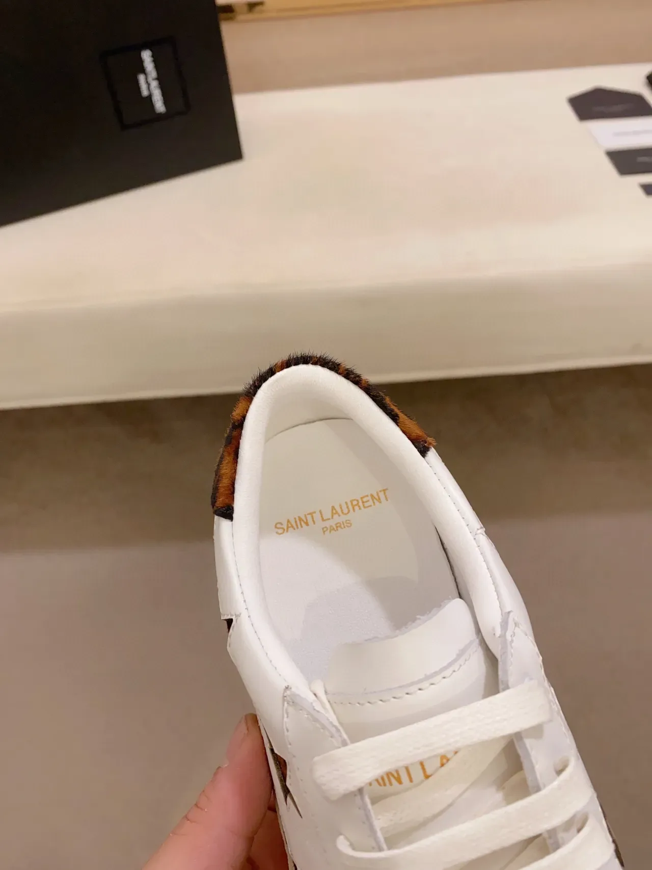 Saint Laurent White Brown Leather Star Cutouts Lifestyle Sneakers 6