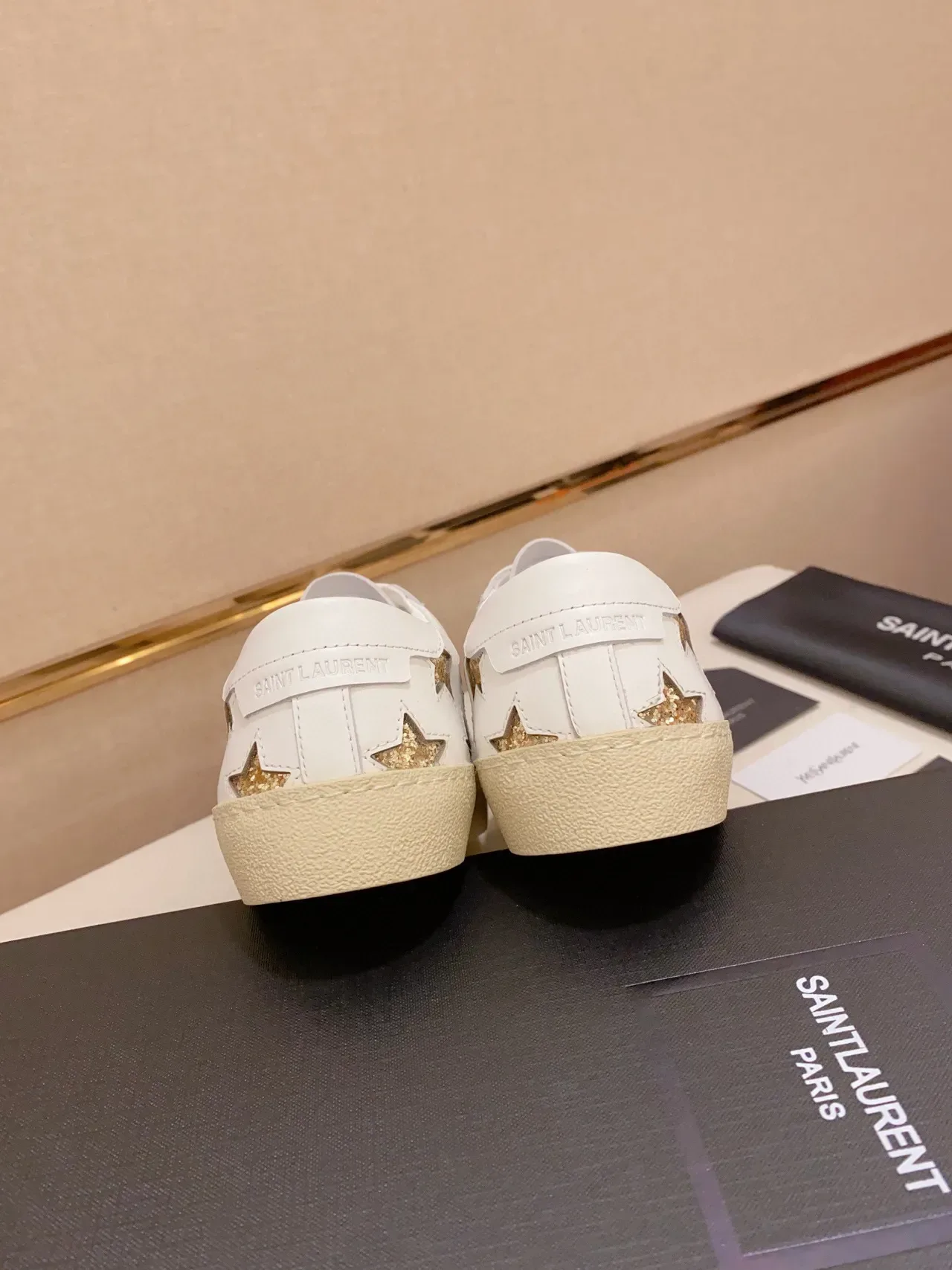 Saint Laurent White Gold Leather Glitter Star Appliqués Lifestyle Sneakers 4
