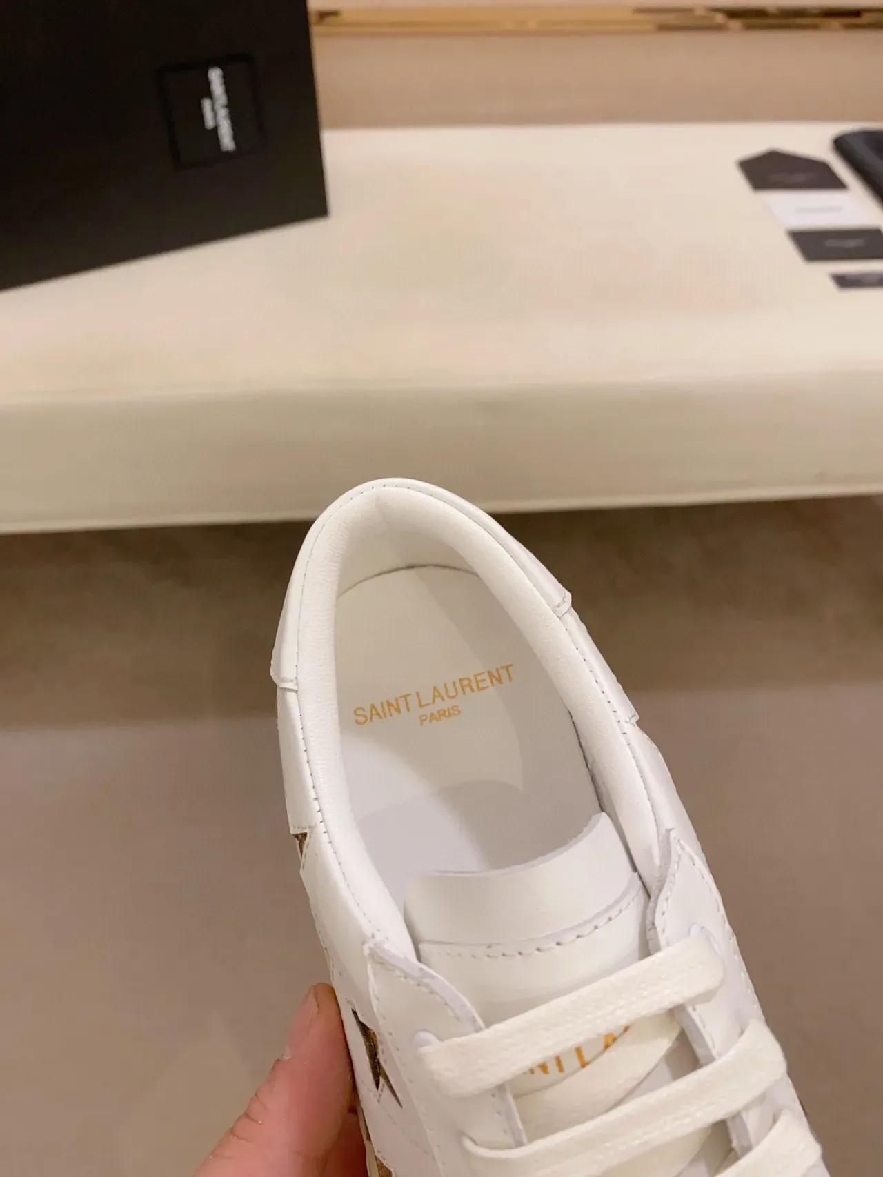 Saint Laurent White Gold Leather Glitter Star Appliqués Lifestyle Sneakers 6