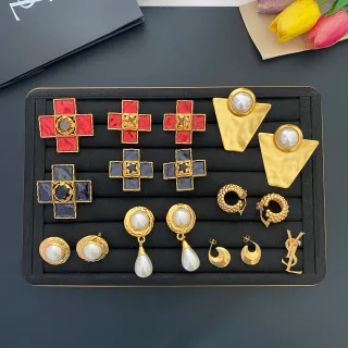 Saint Laurent YSL Monogram and Enamel Cross Pearl Earrings