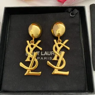 Saint Laurent YSL Monogram Gold-Tone Dangle Earrings