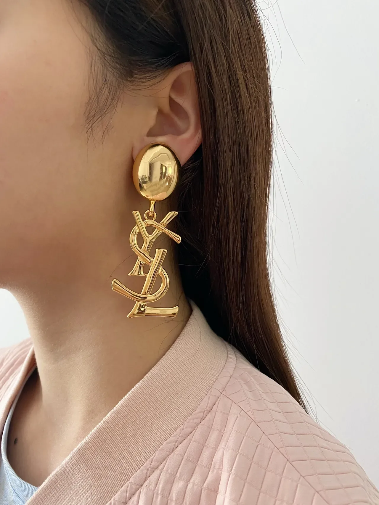 Saint Laurent YSL Monogram Gold-Tone Dangle Earrings 2