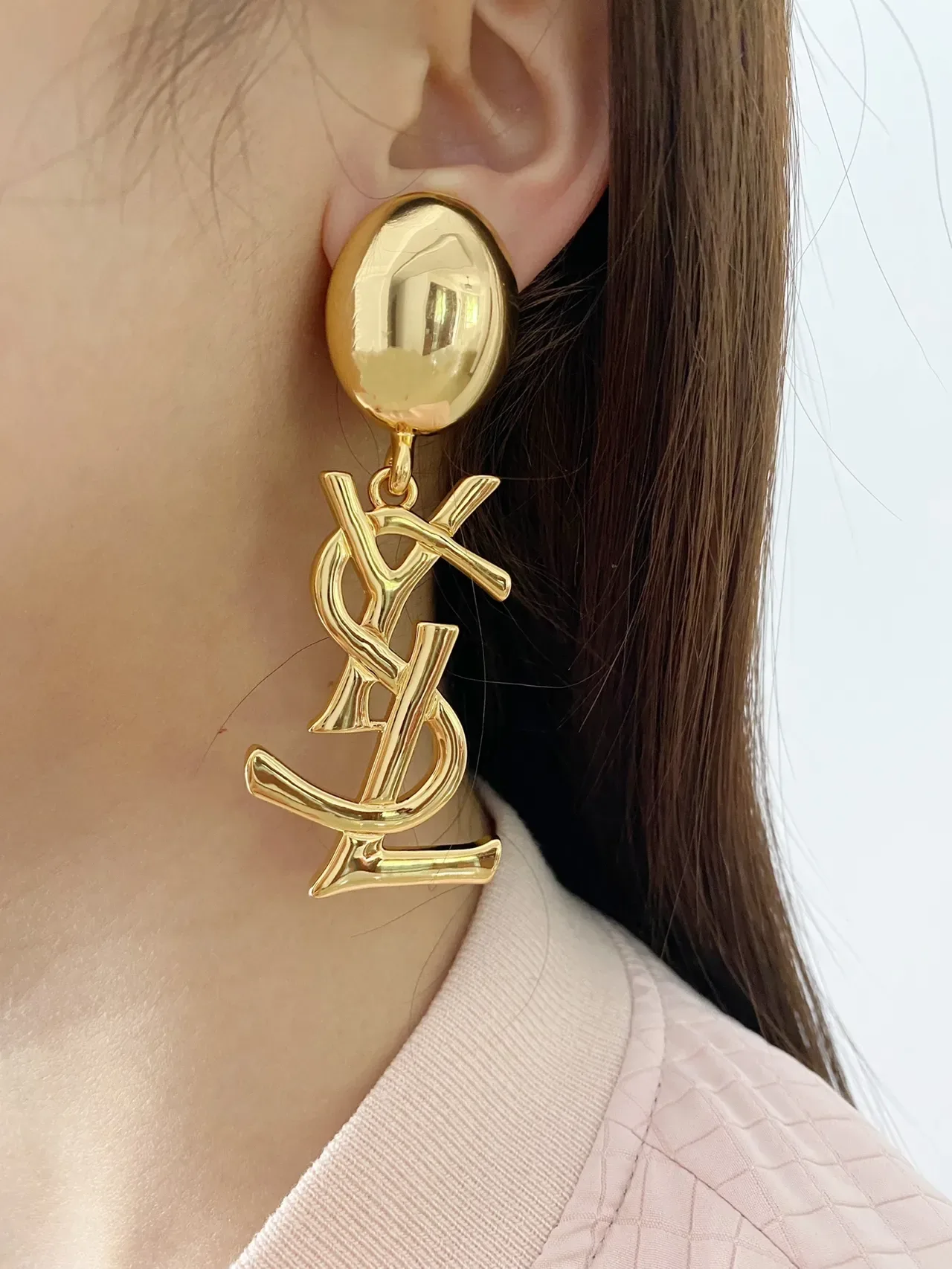 Saint Laurent YSL Monogram Gold-Tone Dangle Earrings 3