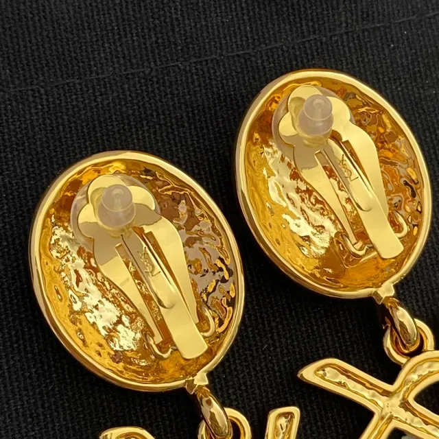 Saint Laurent YSL Monogram Gold-Tone Dangle Earrings 4