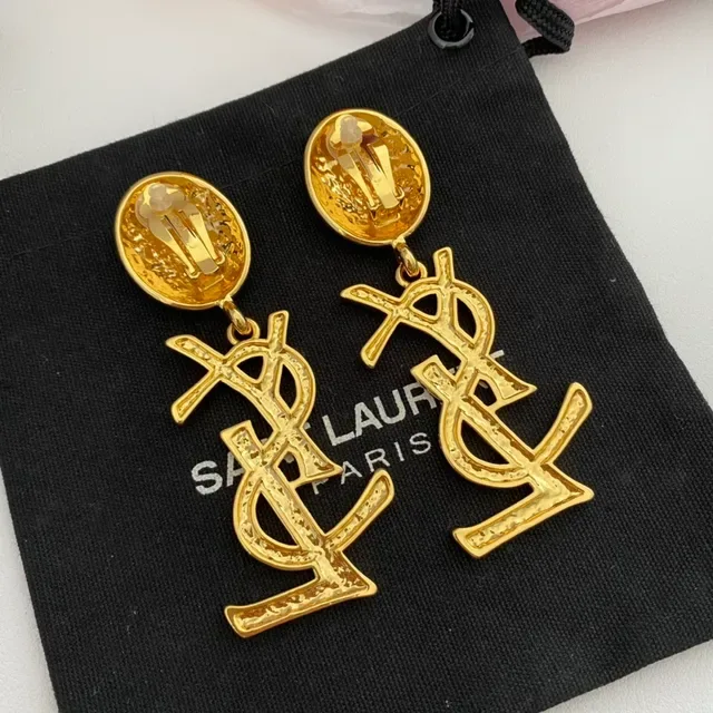 Saint Laurent YSL Monogram Gold-Tone Dangle Earrings 5