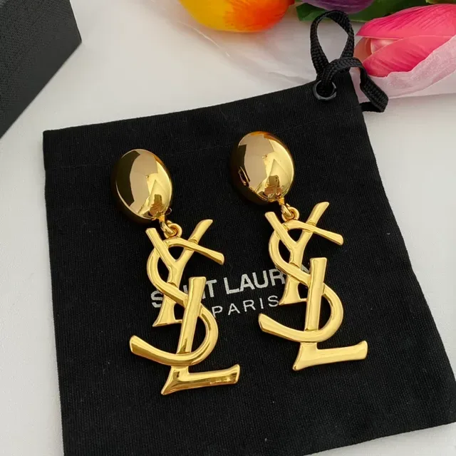 Saint Laurent YSL Monogram Gold-Tone Dangle Earrings 6