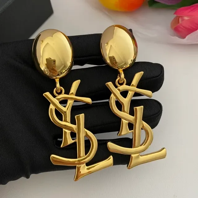 Saint Laurent YSL Monogram Gold-Tone Dangle Earrings 7