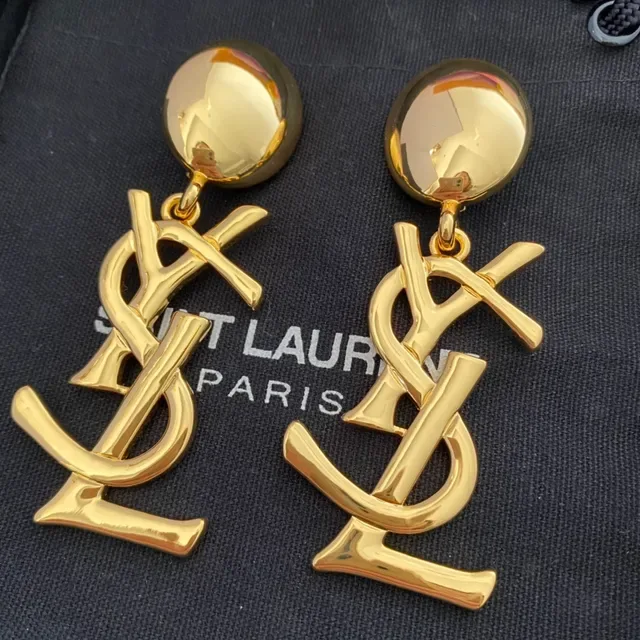 Saint Laurent YSL Monogram Gold-Tone Dangle Earrings 8
