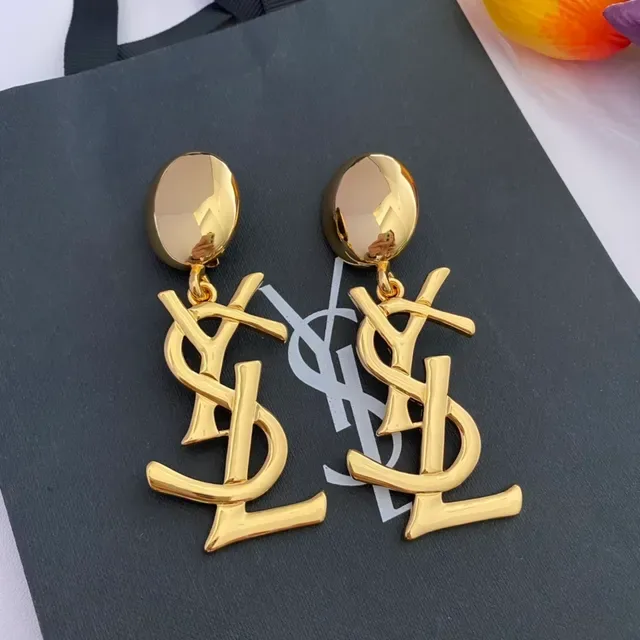 Saint Laurent YSL Monogram Gold-Tone Dangle Earrings 9