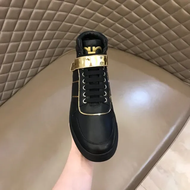 Salvatore Ferragamo Black Gold High-Top Leather Lifestyle Sneakers 4