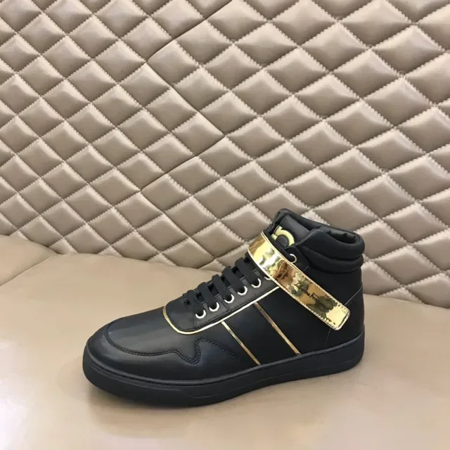 Salvatore Ferragamo Black Gold High-Top Leather Lifestyle Sneakers 6