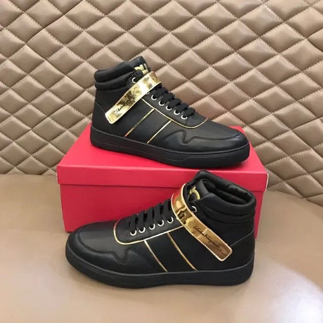 Salvatore Ferragamo Black Gold High-Top Leather Lifestyle Sneakers 8