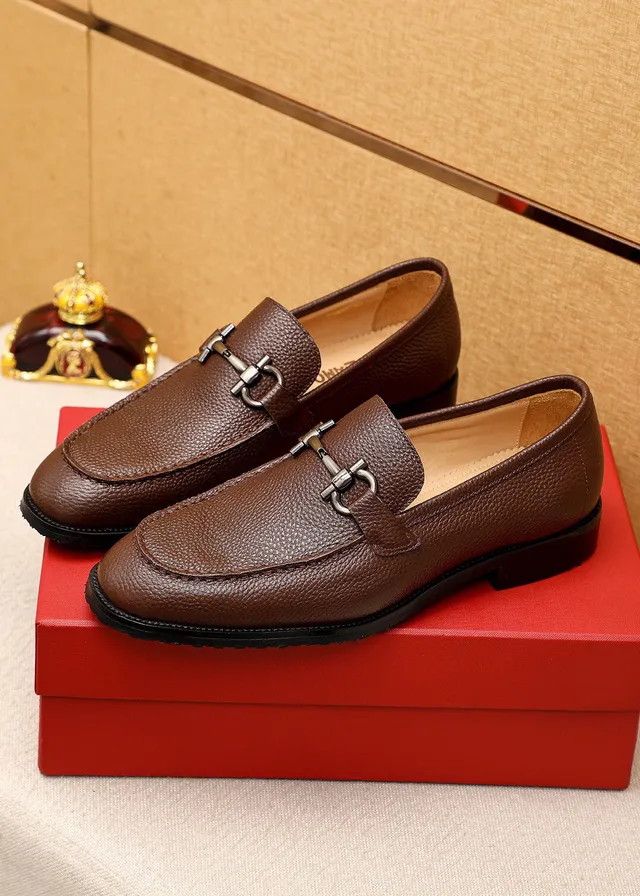 Salvatore Ferragamo Gancini Brown Pebbled Leather Horsebit Loafers 2