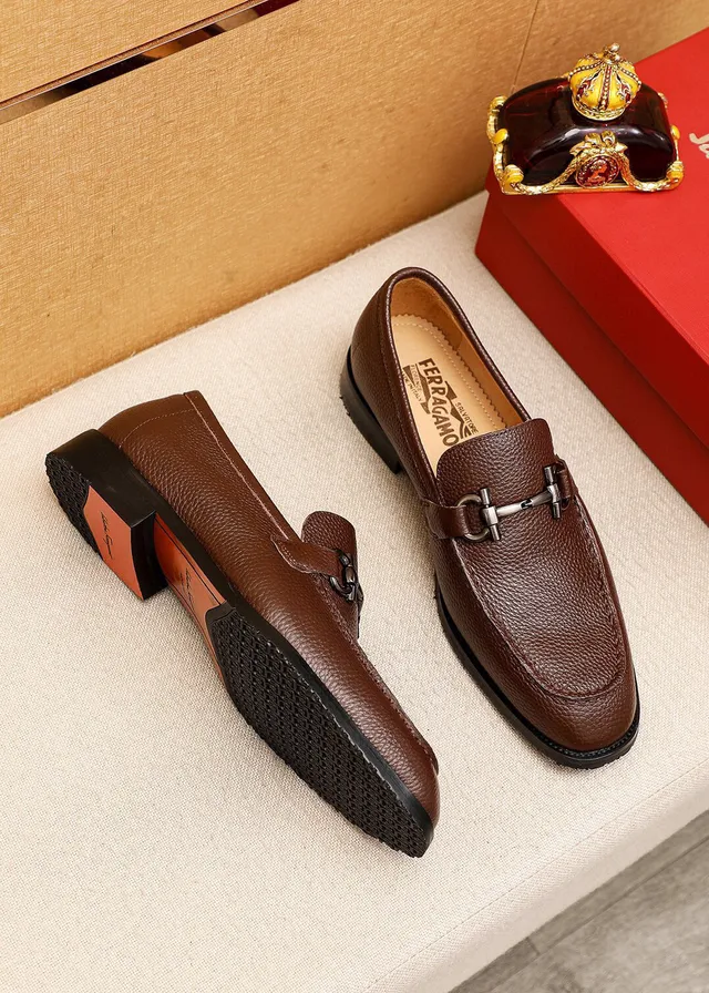 Salvatore Ferragamo Gancini Brown Pebbled Leather Horsebit Loafers 3