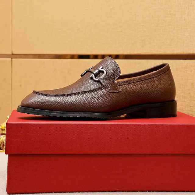 Salvatore Ferragamo Gancini Brown Pebbled Leather Horsebit Loafers 4