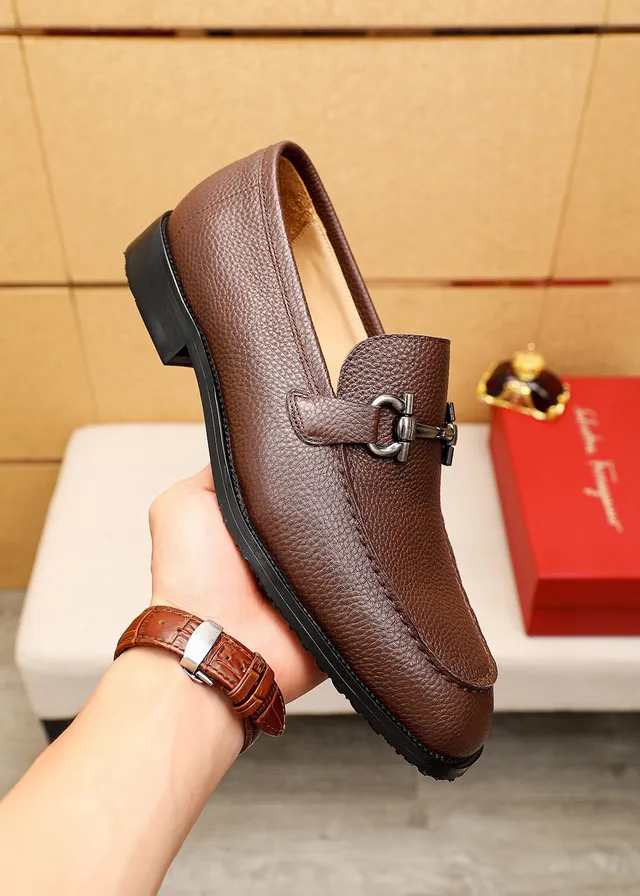 Salvatore Ferragamo Gancini Brown Pebbled Leather Horsebit Loafers 5