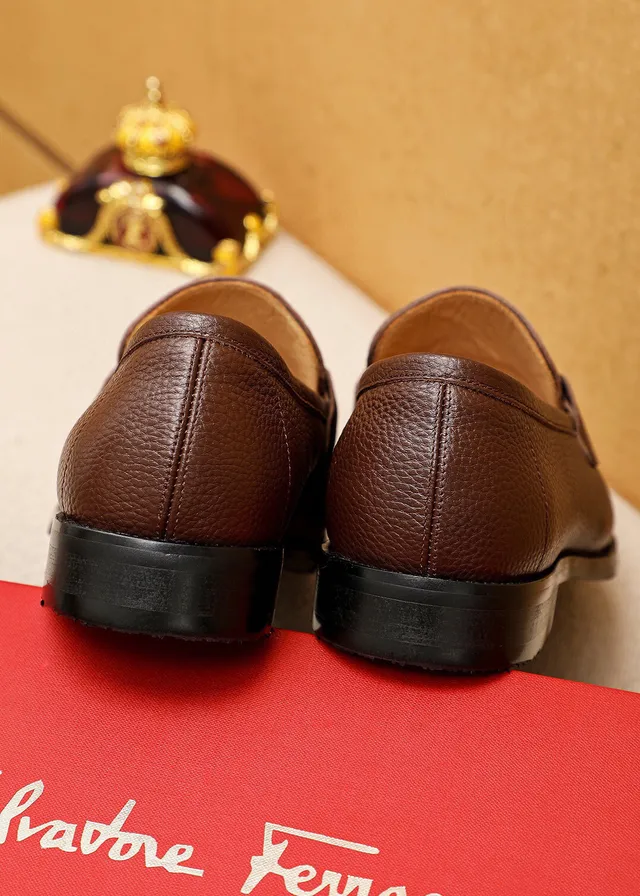 Salvatore Ferragamo Gancini Brown Pebbled Leather Horsebit Loafers 6