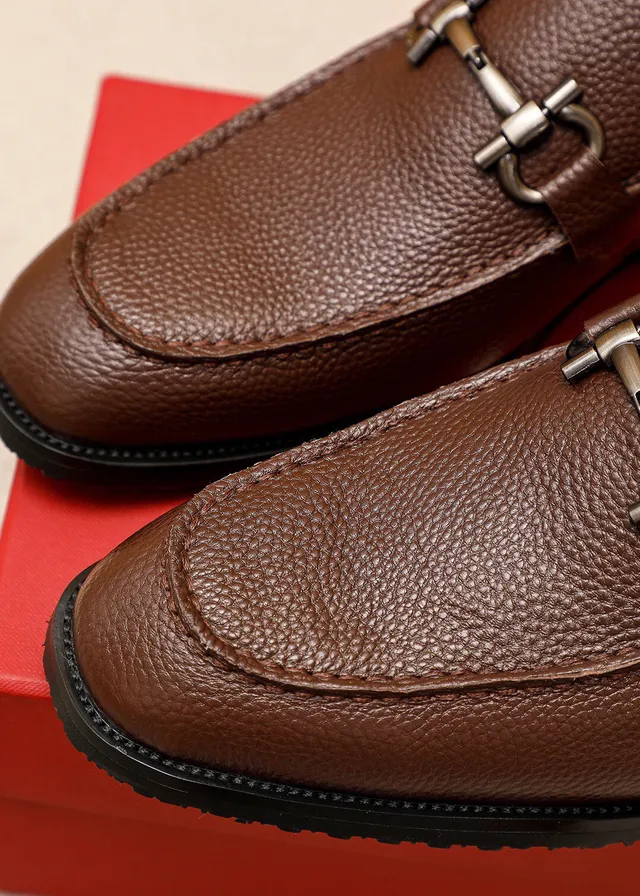 Salvatore Ferragamo Gancini Brown Pebbled Leather Horsebit Loafers 8