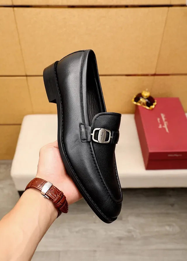 Salvatore Ferragamo Gancini Loafer Black Leather Horsebit Buckle Loafers 5