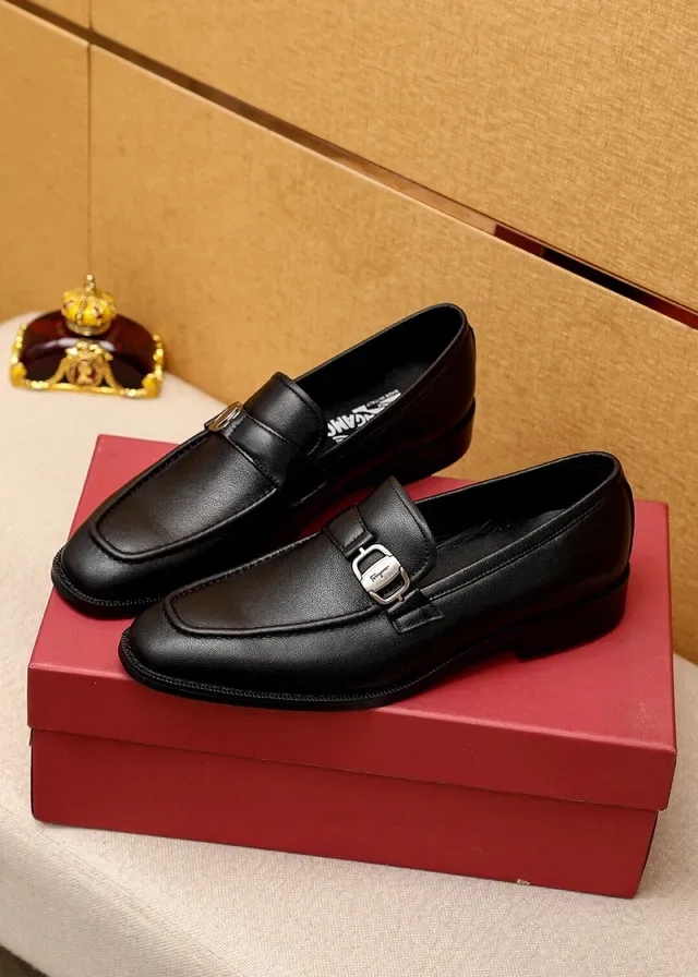 Salvatore Ferragamo Gancini Loafer Black Leather Horsebit Buckle Loafers 7