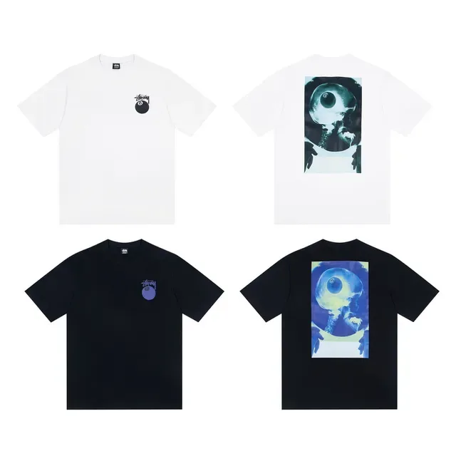 Stussy 8-Ball White Black Graphic Tee Front Chest Logo T-Shirt 2