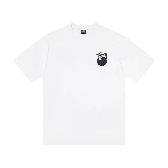 Stussy 8-Ball White Black Graphic Tee Front Chest Logo T-Shirt 4