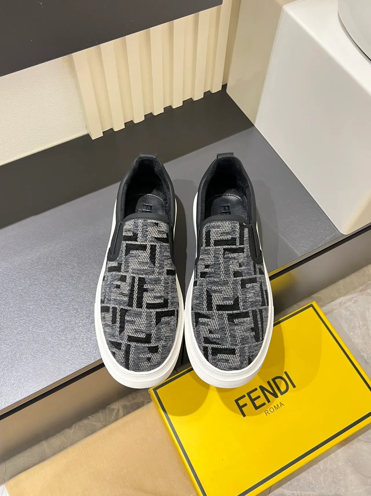 Supreme Slip-On Monogram Knit Gray Black White Lifestyle Sneakers 5