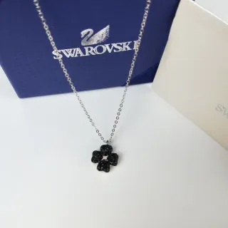 Swarovski Black Crystal Four-Petal Flower Pendant Necklace
