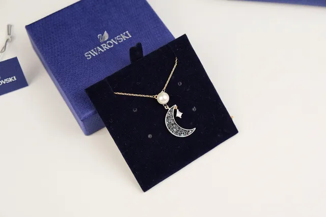 Swarovski Pearl and Pavé Crescent Moon Necklace 2