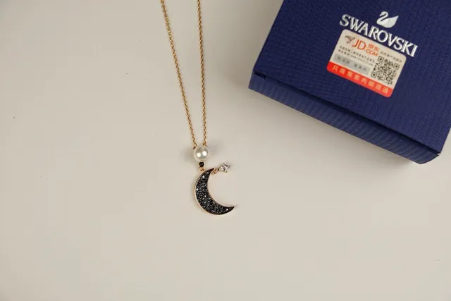 Swarovski Pearl and Pavé Crescent Moon Necklace 3
