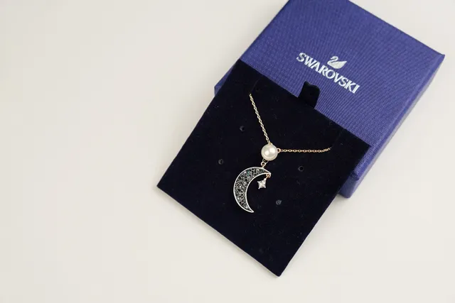 Swarovski Pearl and Pavé Crescent Moon Necklace 4
