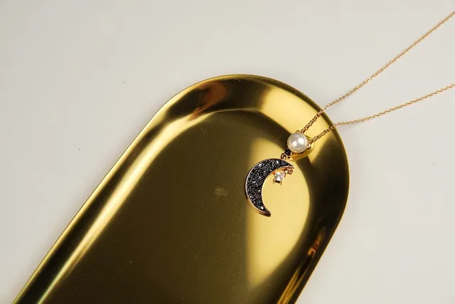 Swarovski Pearl and Pavé Crescent Moon Necklace 5