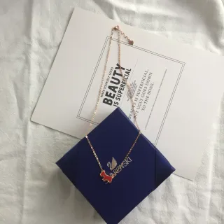 Swarovski Red Enamel Dog Charm Rose-Gold Chain Necklace