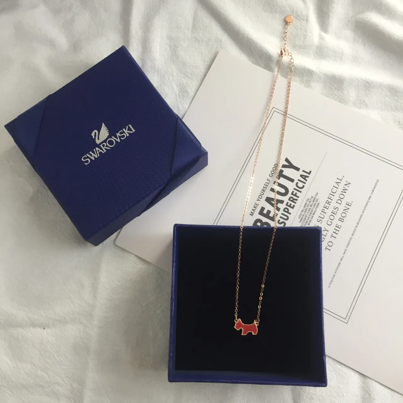 Swarovski Red Enamel Dog Charm Rose-Gold Chain Necklace 2