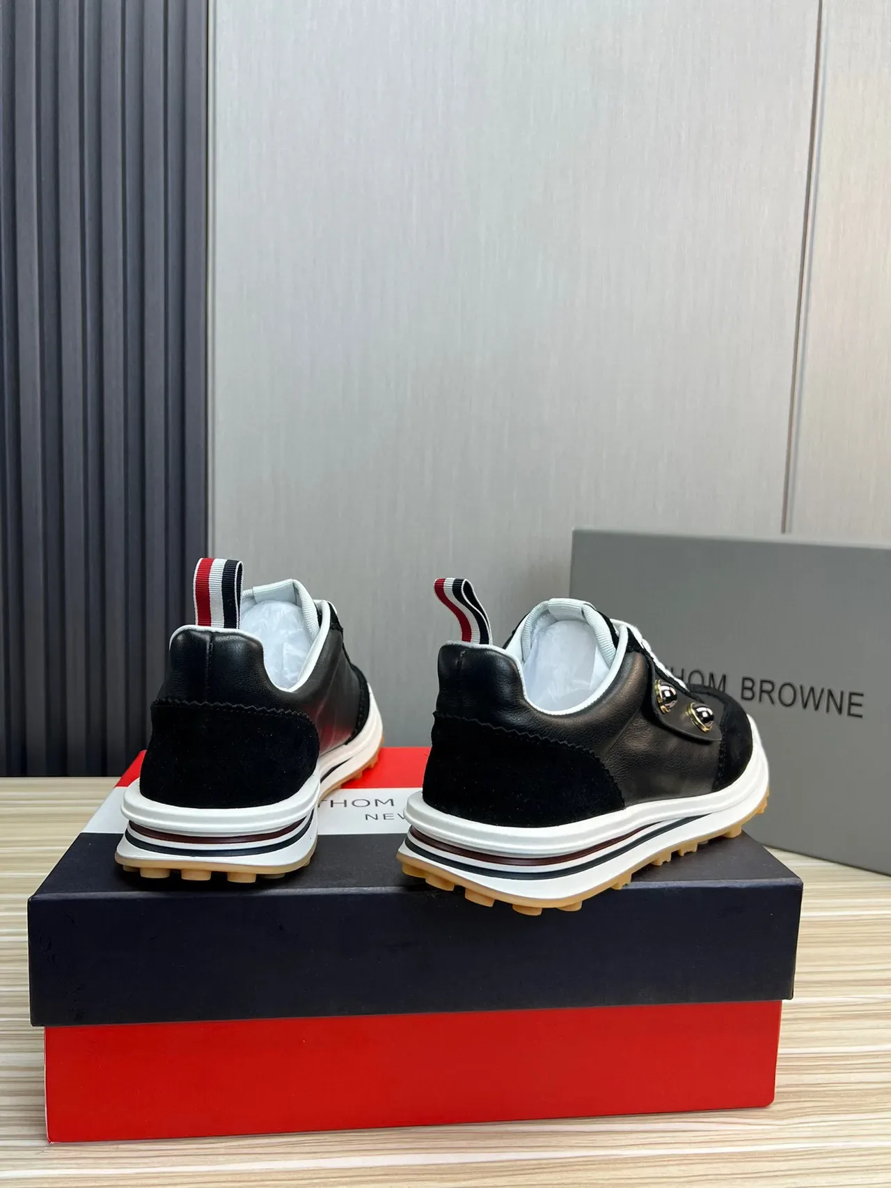 Thom Browne Button Strap Black Suede and Leather Lifestyle Sneaker 4