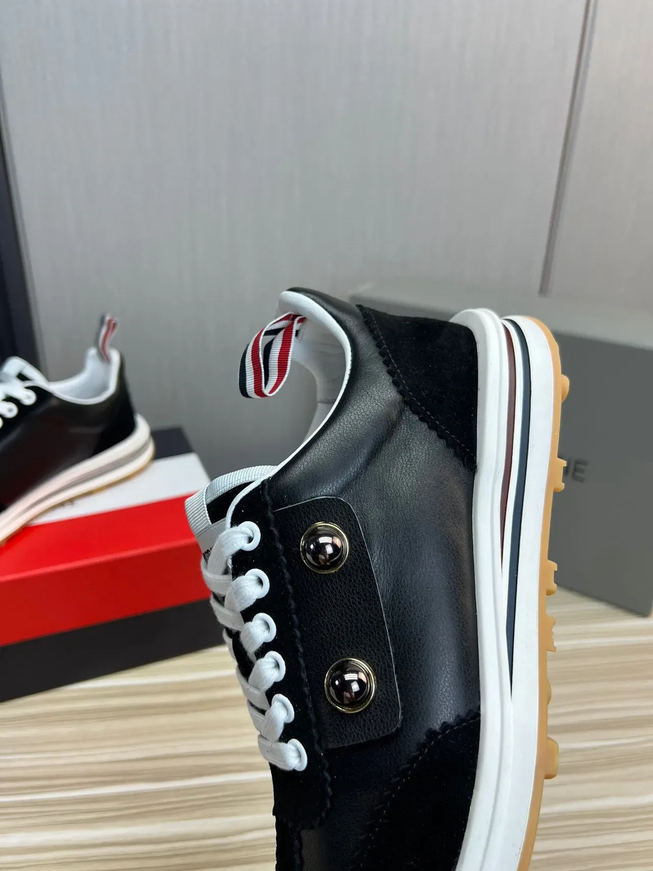 Thom Browne Button Strap Black Suede and Leather Lifestyle Sneaker 8